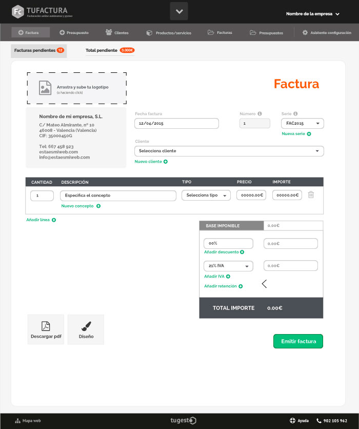 Crear una factura en la aplicación online tufactura.