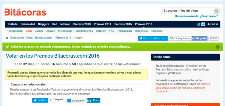 Captura pantalla de bitacoras: Votar en los premios Bitacoras.com 2016