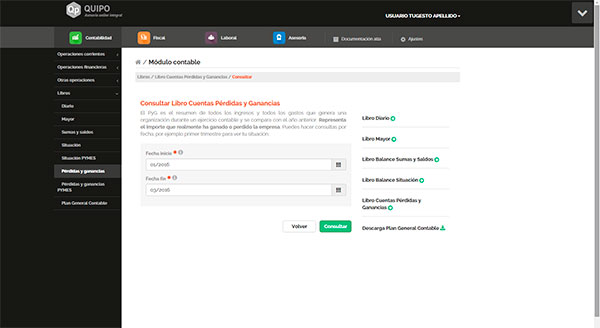 Captura de pantalla Escritorio solución online Quipo, sección Libros
