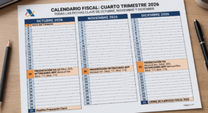 calendario fiscal cuarto trimestre 2026, fechas modelo 303 octubre 2026, modelo 202 diciembre 2026, calendario fiscal autónomos 2026