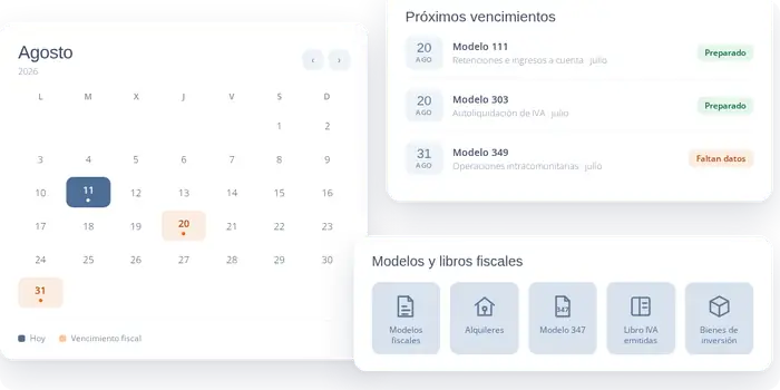 Calendario fiscal de Tugesto con modelos y vencimientos tributarios